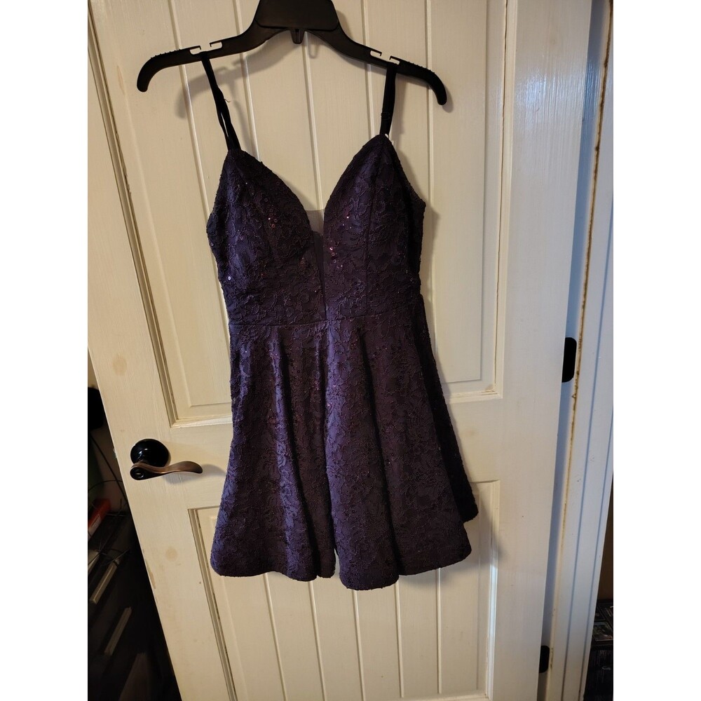 Xtraordinary Girls Purple Lace Fit & Flare Sleeveless Dress Size 5, Sequins